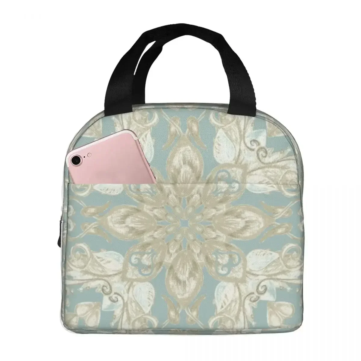 Lunch Bags for Women Kids Sage Cream Floral Green Pattern Thermal Cooler Portable Picnic School Ox Lunch Box Bento Pouch