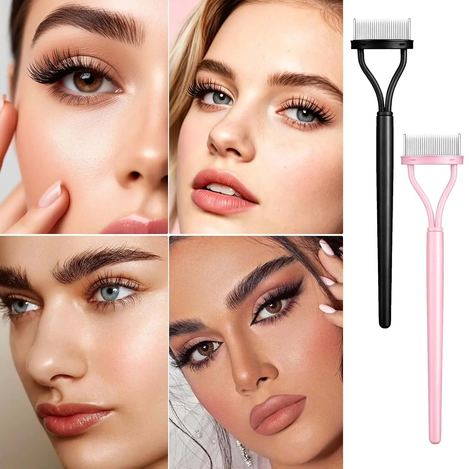 4PCS Metal Teeth Eyelash Comb - Portable Lash Separator Tool, Pink Mascara Brush for Clump-Free Application (Salon & Travel)