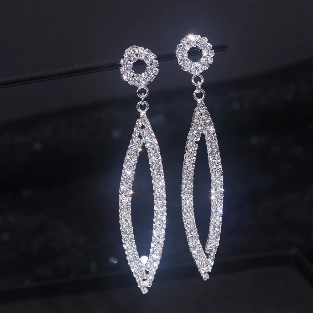 Sparkly Rhinestone Geometric Drop Earrings for Women Crystal Long Dangle Earrings Birthday Party Brides Wedding Jewelry Gifts
