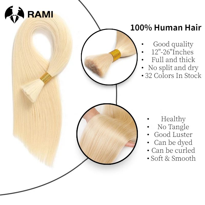 Blonde Human Bulk Hair Straight Natural Hair For Braiding 50/100g Per Set Women Braiding Hair 100% Remy Human Hair 12\'\'-26\'\'