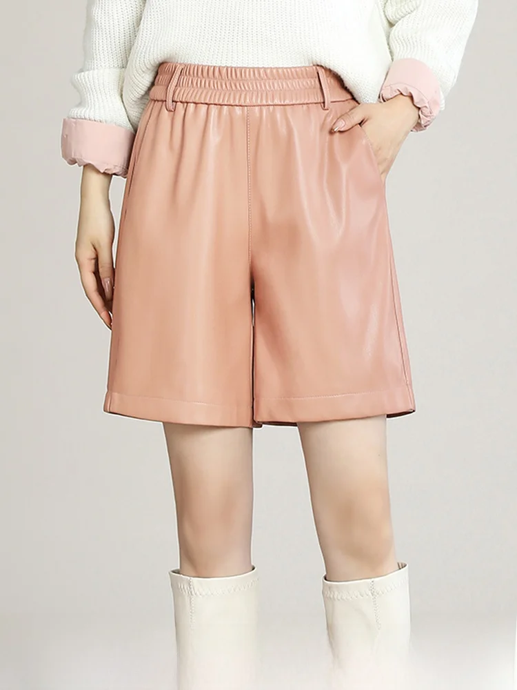 

Женские брюки Ning из натуральной кожи с высокой талией, широкими штанинами, свободного кроя, из овчины, повседневные, осенне-зимние, новые, стройнящие