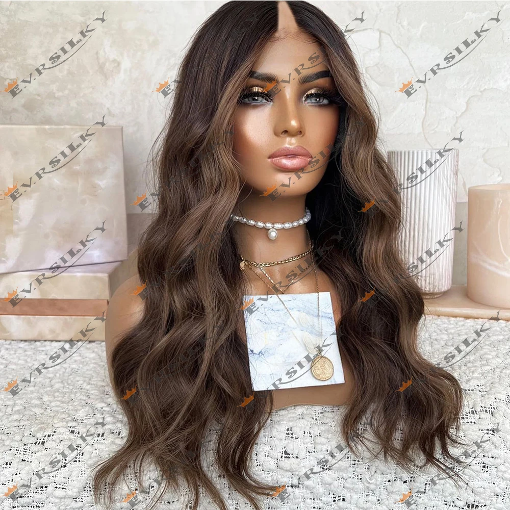 Peruca ondulada solta com destaques, U Shape Wig, V Parte Perucas, Body Wave Remy, Ash Brown, Full U Shape, fácil de usar, 100% cabelo humano, 200 Densidade