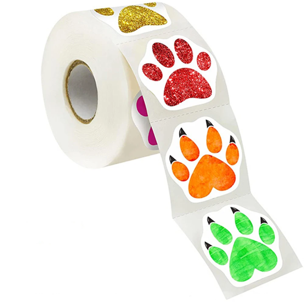 100-500pcs 1Inch Colorful Paw Print Sticker Dog Cat Paw Labels for Laptop Reward sticker Stationery for Student Kids Toy Sticker