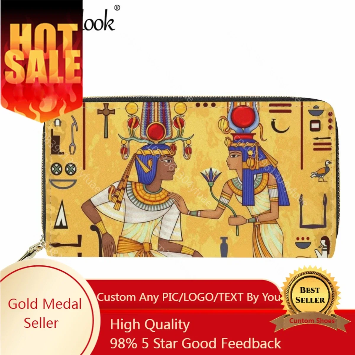 

Women's Card Holder Wallet Fashion Retro Egyptian Pattern Print Leather Purse New Ladies Leisure Long Money Bag