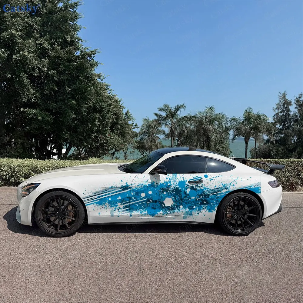 2pcs Abstract Splatter White Star Car Side Wraps, Self-Adhesive PVC Waterproof & Scratch-Resistant Stickers, Car Accessory Gift