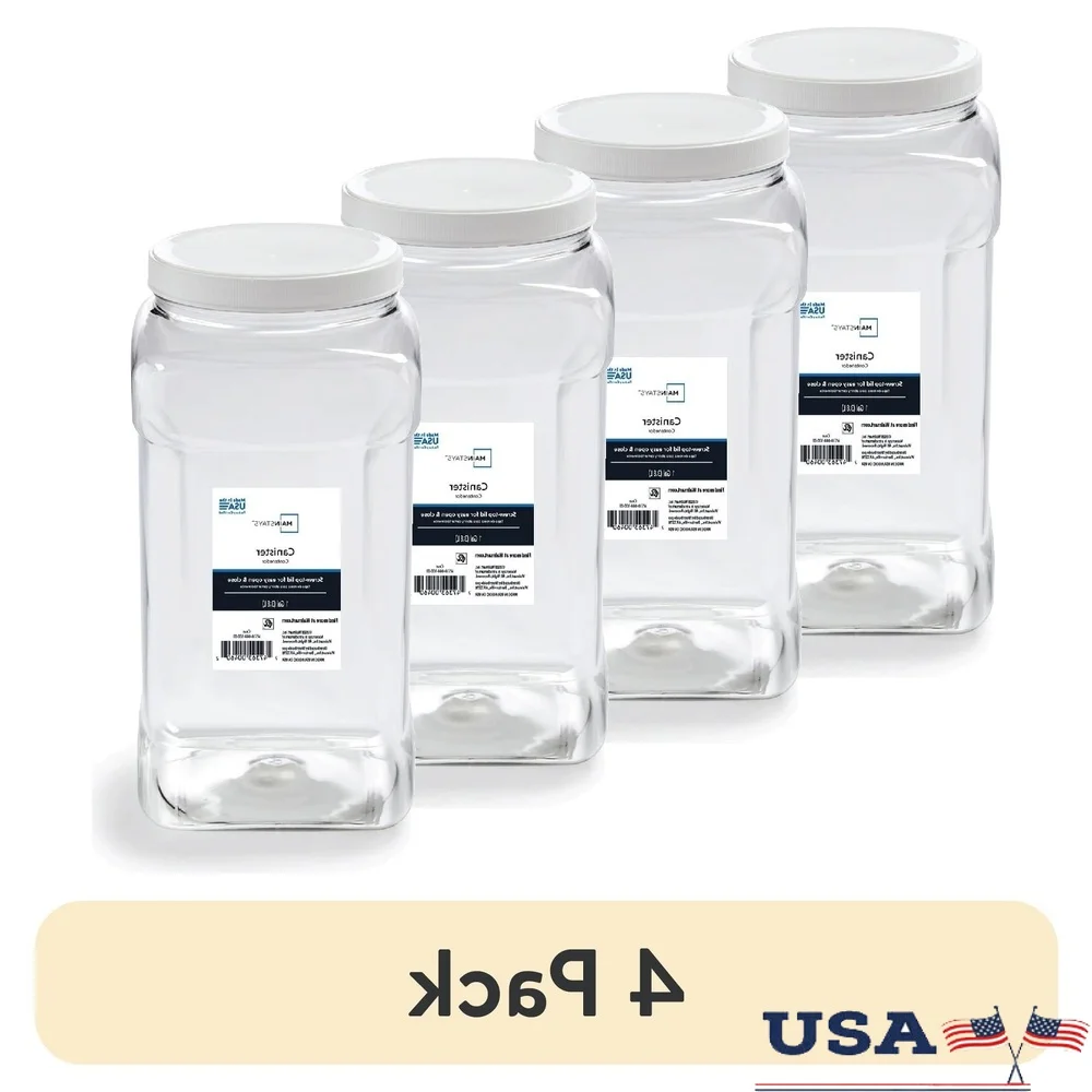 

4 Pack Clear Plastic Canister Storage with White Twist Top Lid Ideal Kitchen Dry Goods Snacks Baking Stackable Design