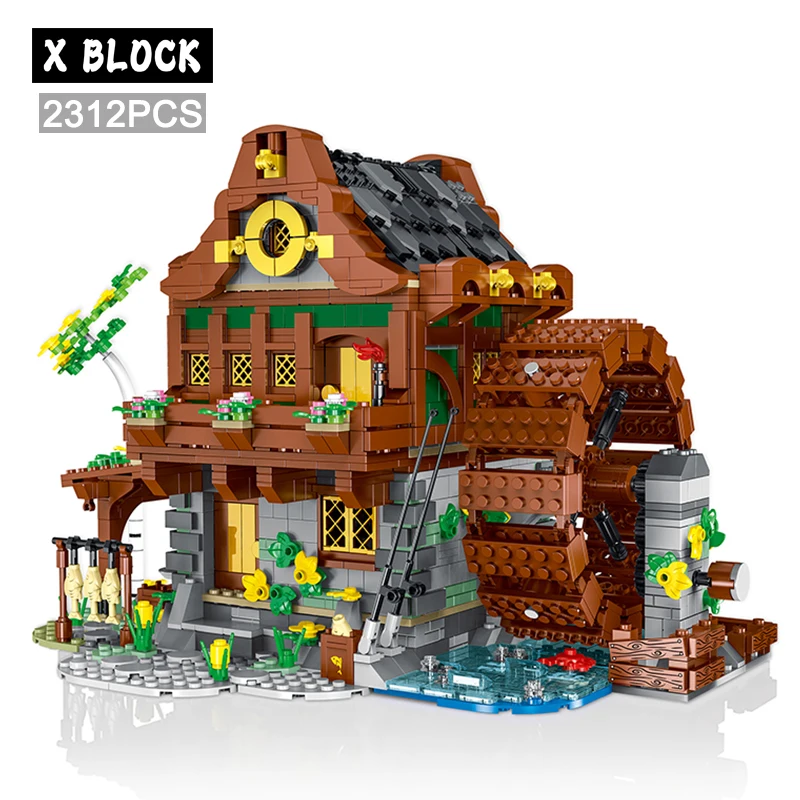 

MOC-77495 Medieval Water Mill Models Building Blocks Bricks Streetview Modular City Architecture Sets Kids Toys Boys Adult Gifts