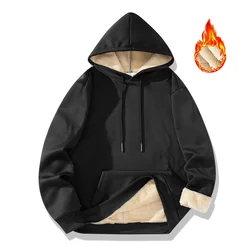Men's Winter Warm Hoodies Sports Thick Sweatshirts Windproof Thermal Casual Solid Color Loose Long Sleeve Pullover Streetwear