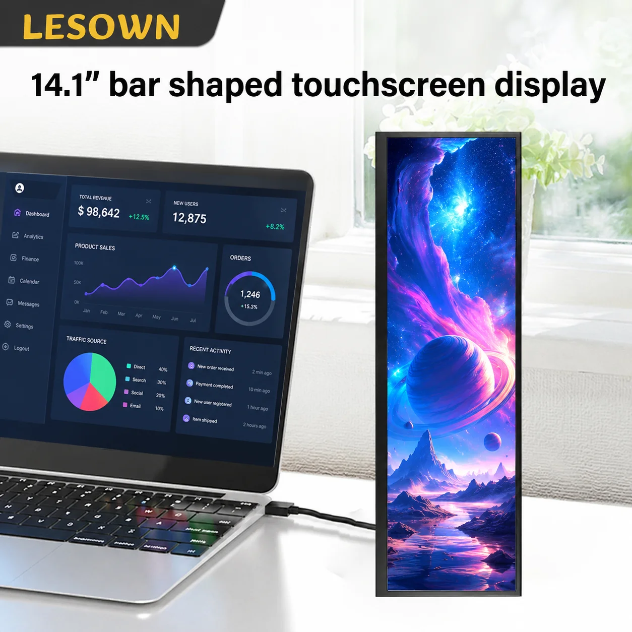 LESOWN 14.1" Portable Gaming Touch screen 60Hz 100% sRGB Slim Display with Speakers Instant Connection for Steam Deck