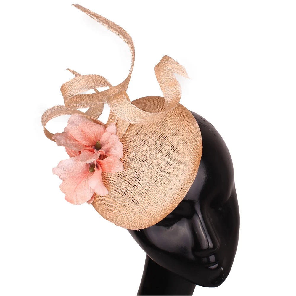 

High Quality 4-Layer Sinamay Party Wedding Fascinator Hats Headband Bridal Show Race Headwear With Fancy Flower Hair Accessory