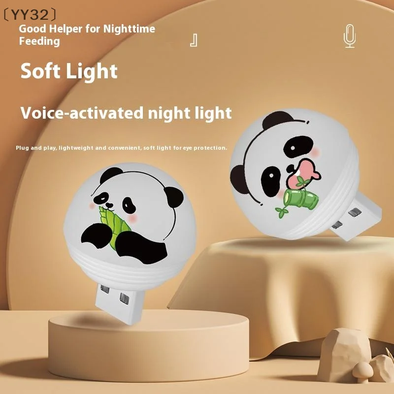 maveraYY32 Voz intelligente USB Veilleuse Mini Commande vocale Lumières douces Nuits Lighte Chambre Salle de bain Créatif Mignon Panda Lampe