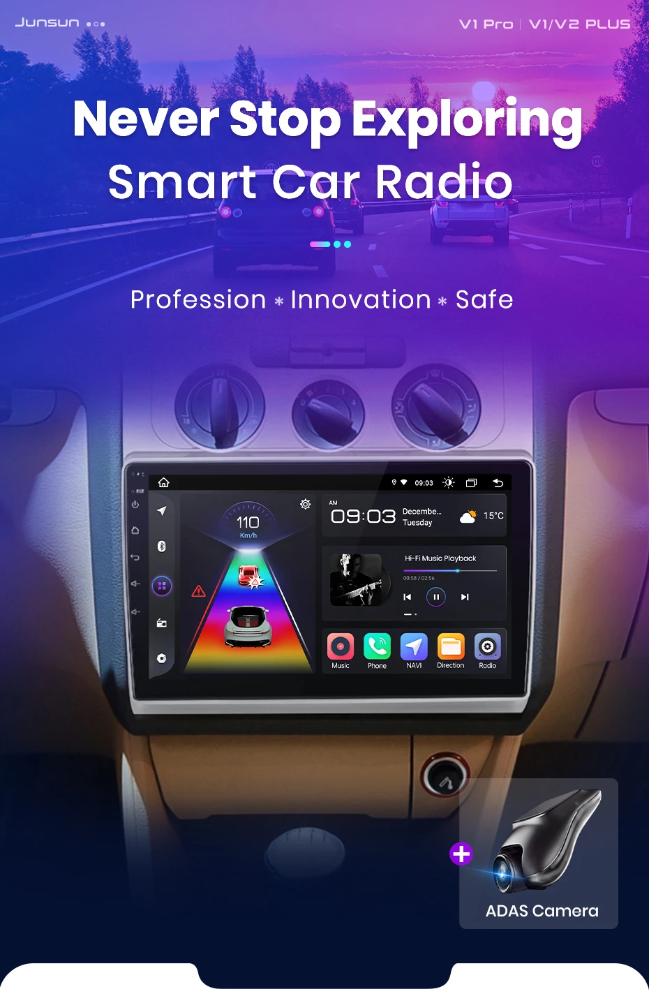 Junsun Wireless Carplay Android Auto Autoradio für Volkswagen Touran 1 2003-2010 GPS Multimedia 2 Din – Detail 2