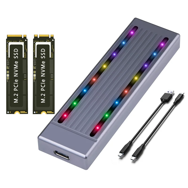 

HJ-M.2 Nvme Hard Drive Enclosure SSD Cool RGB Light Hard Drive Enclosure Aluminum CNC Case High Speed Gen.2 With Cable