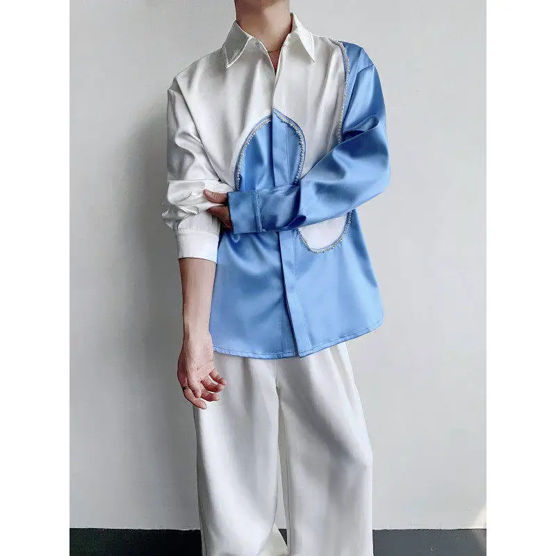 

Повседневный ацетатный мужской длинный топ Sve irt с нерегулярными сращиваниями и высокой атмосферой, художественный топ, повседневный топ