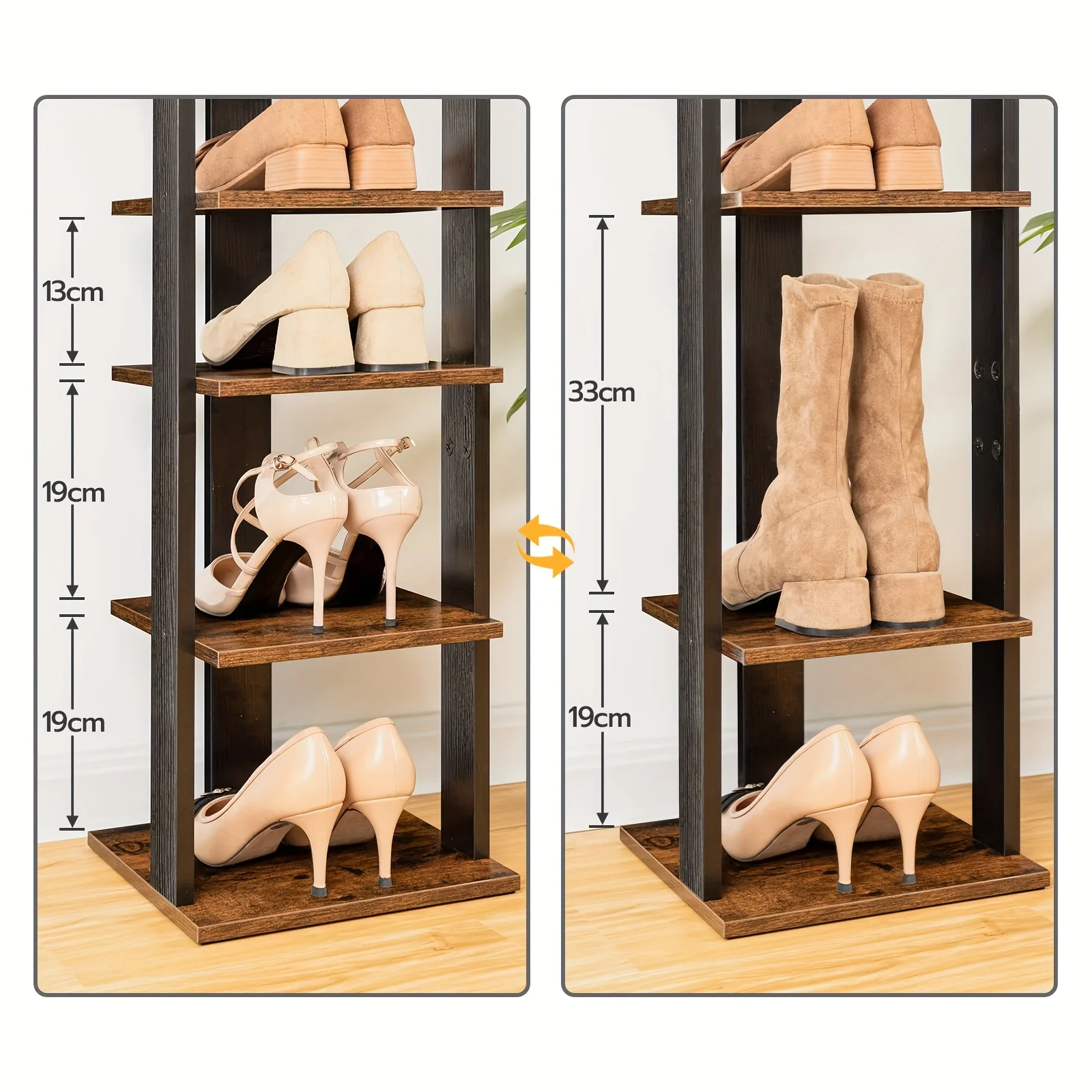 

8-layer shoe rack, narrow shoe rack, shoe cabinet with 2 hooks, storage rack saves space and is stable