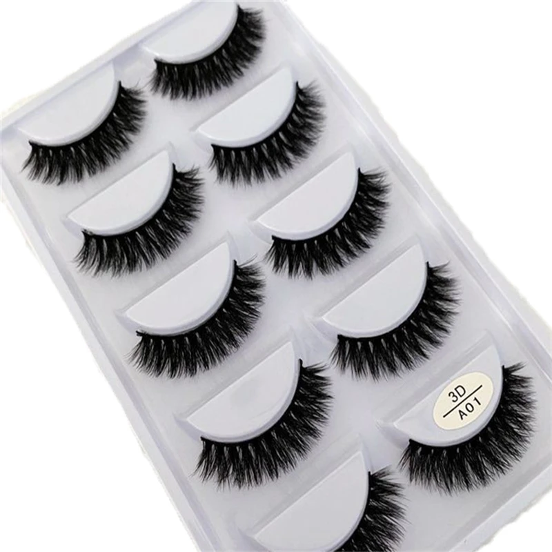 5 Pairs/Tray Natural look chemical fiber cruelty-Free Faux Mink pure handmade full strip eyelashes with personlized