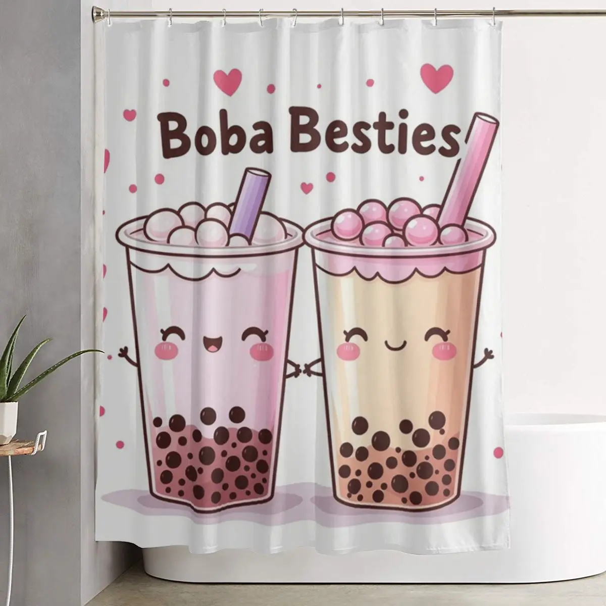 

Занавеска для душа Boba Besties Cute Kawaii Bubble Tea, полиэстеровая, водонепроницаемая, с крючками