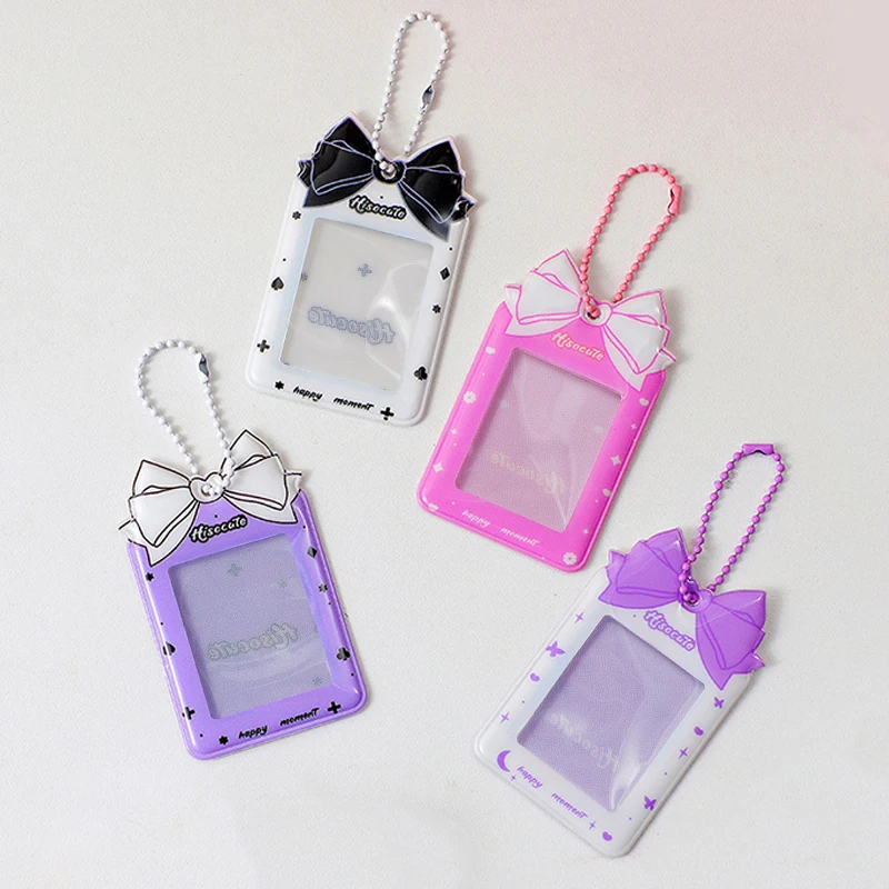 PVC Bow Sweet Card Holder 2 Inch Photo Pocket Idol Photo With Keychain Photocard Protector Photo Frame INS Style DIY Card Holder