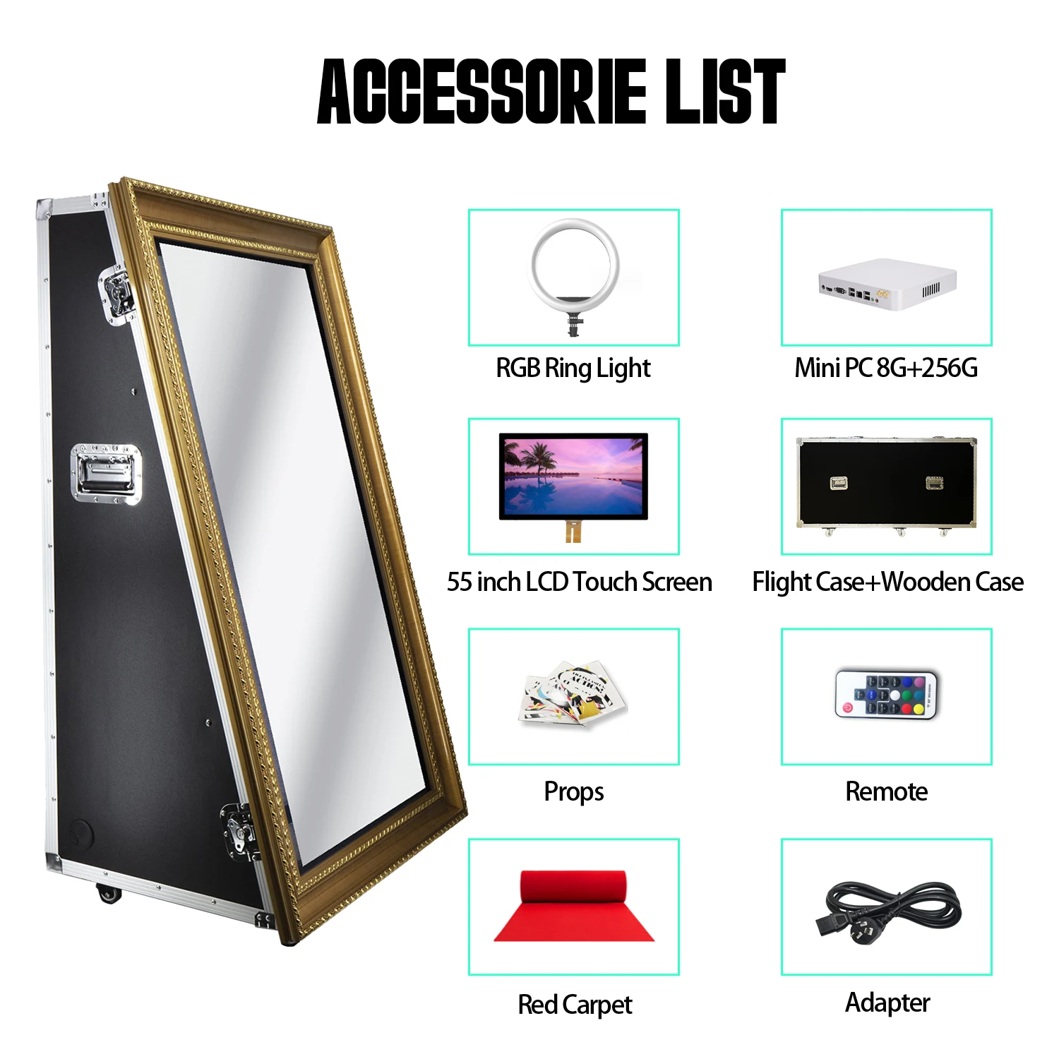 65 Inch Magic Mirror Booth Photobooth Shell 55 Inch Touch Screen Mirror Photo Booth With Camera Printer for Weddings Parties