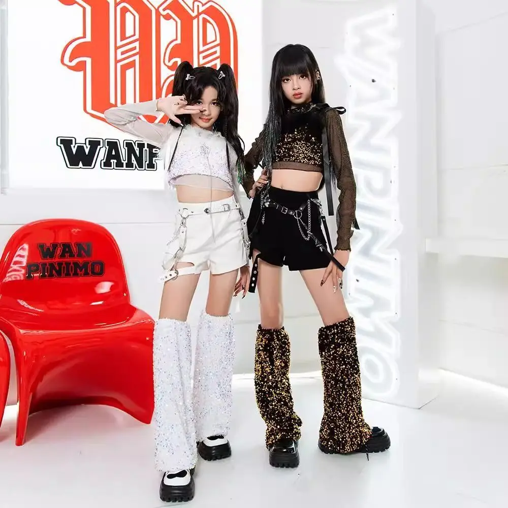 4pcs Children's jazz dance girls' clothing hip-hop children's street dance clothing stage clothes fashion sequin dance dress