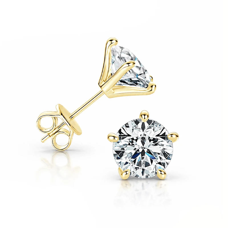 Unisex 925 Silber Moissanit Ohrstecker – Stilvolles & Minimalistisches Fünf-Krappen-Design (Erhältlich in 0,5ct X 2 oder 1ct X 2) – Detail 2