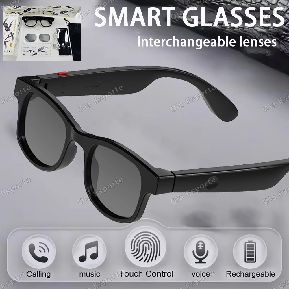 

Новые умные очки со сменными линзами, многофункциональная беспроводная Bluetooth-гарнитура для звонков, музыка, сенсорные умные солнцезащитные очки для мужчин и женщин