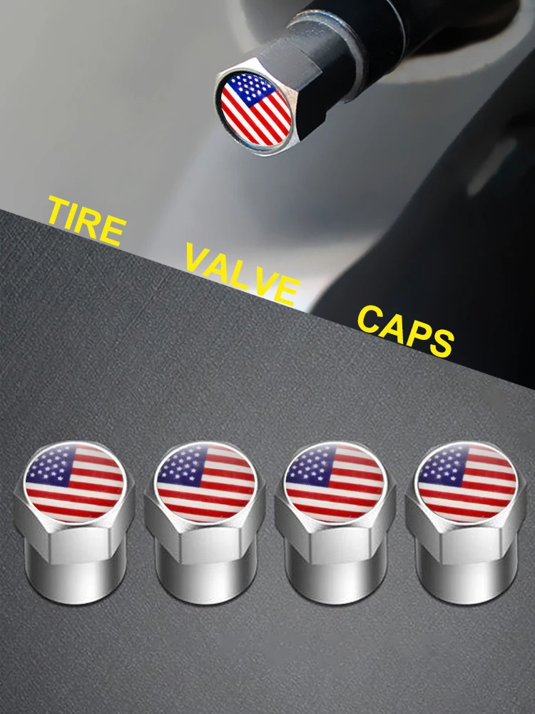 4Pcs/bag USA Flag Car Wheel Air Cover Dust Proof for Land Rover Audi Tesla BMW Renault Auto Accessories Schrader Valve Cap