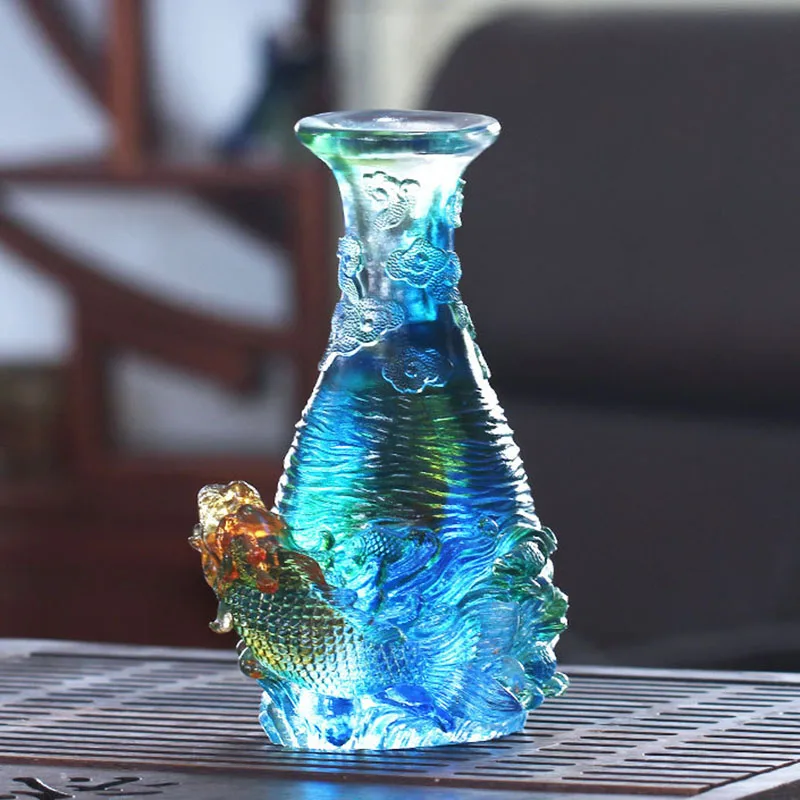 Luxury Colored Glaze Fish Figurine Cute Office Desk Auspicious Creative Crystal Vases Flowers Holder Ornament Decoration Home