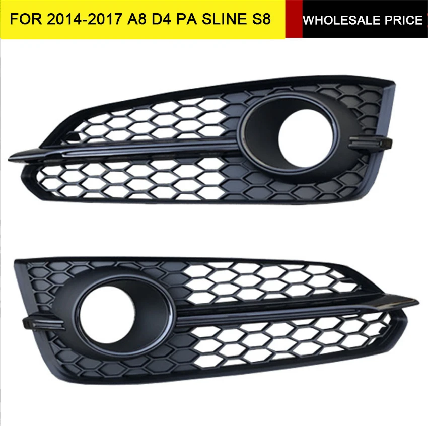 

For Audi A8 Sport S8 2015 2016 2017 2018 Car Front Chrome Bumper Fog Light Grille Mesh Cover Racing Grille SLINE
