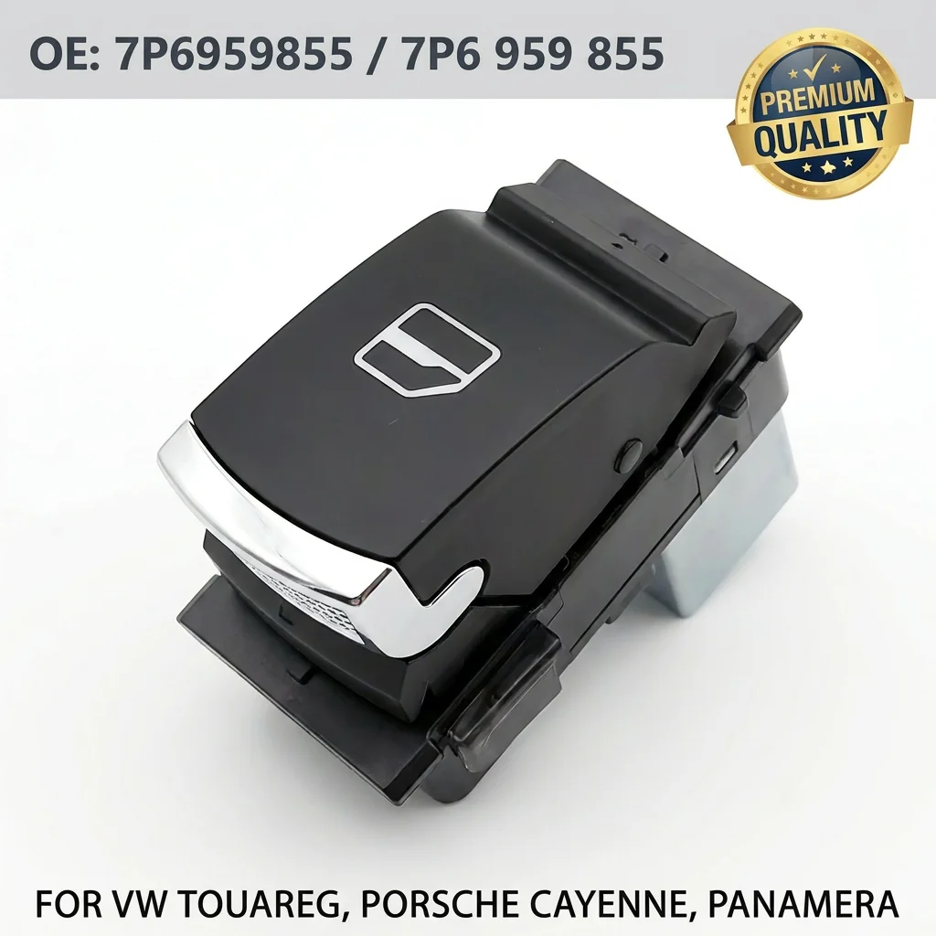 7P6959855 Single Electric Power Window Switch with Chrome for VW Touareg Porsche Cayenne Panamera Macan 7P6 959 855