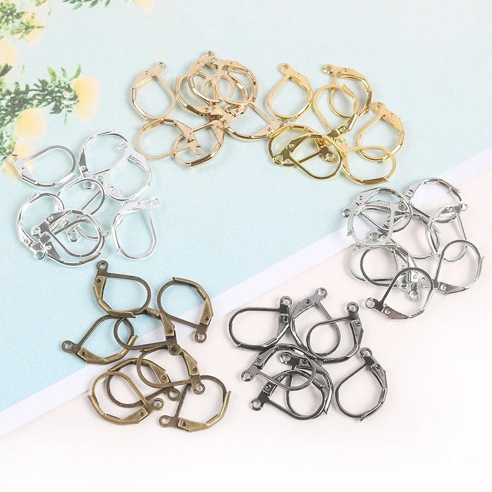 20pcs 15*10mm Silver Gold French Lever Earring Hooks Wire Settings Base Hoops Earrings For DIY Jewelry Making Supplies