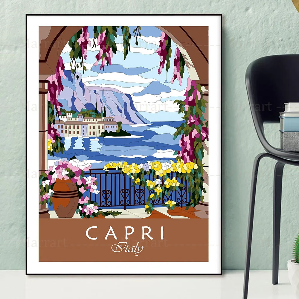 Italy Travel Print Florence Poster Tuscany  Capri Lake Como Milan Venice Sardinia Landscape Wall Art Canvas Painting Home Decor