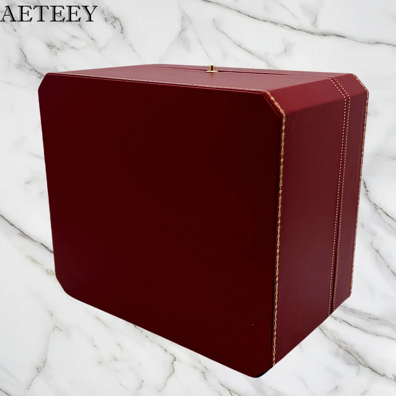 صندوق سفر لتخزين الساعات باللون الأحمر للرجال والنساء من AETEEY مع حقيبة ورقية لساعة العلامة التجارية الفاخرة وحقيبة هدايا عطلة الزفاف