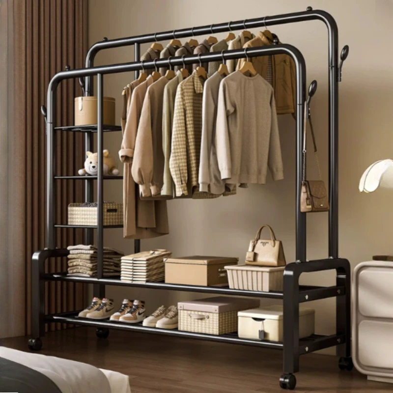 Detachable Balcony Clothes Rack Wheels Hallway Shoe Minimalist Adjustable Standing Clothes Rack Layered Hanger Home Furniture