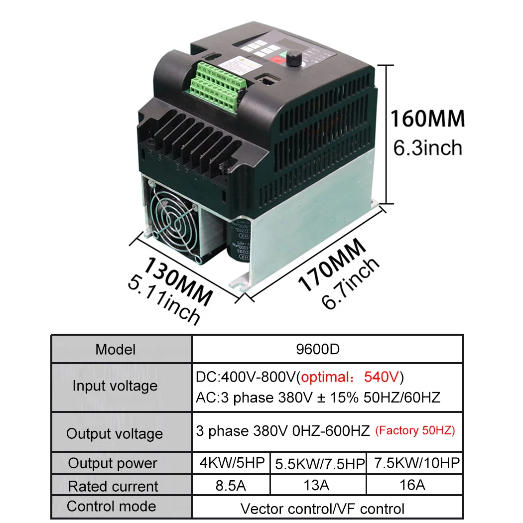 3 Phase 380V Solar VFD Inverter 0.75KW to 15KW Variable Frequency Converter Adjustable Speed Driver for Motor