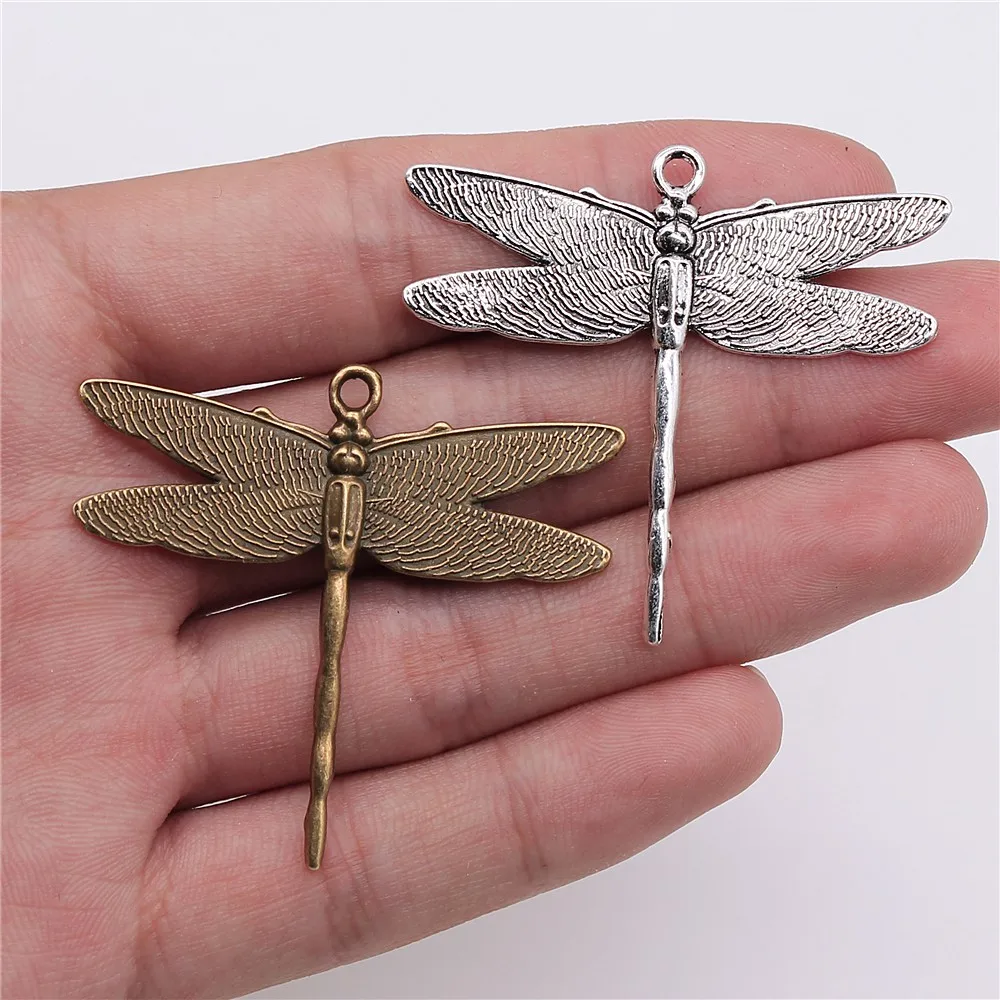 WYSIWYG 3 sztuk 43x47mm wisiorek Dragonfly Dragonfly Charm zawieszki do tworzenia biżuterii antyczne srebro kolor Dragonfly zawieszki