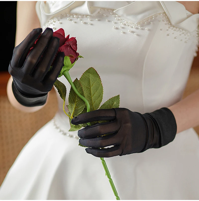 Guanti da sposa in raso liscio bianco da donna per guanti da banchetto dell'opera da polso corto per gli ospiti di nozze per feste muslimatexlimah