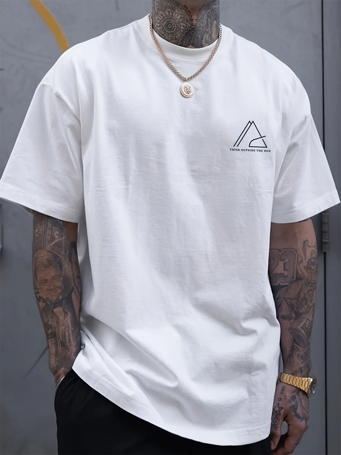 Sommer-Herren-T-Shirt aus 100 % Baumwolle, bequem, lässig, weit, Übergröße, geometrisch, mit Buchstaben bedruckt, Rundhalsausschnitt, kurzärmelig