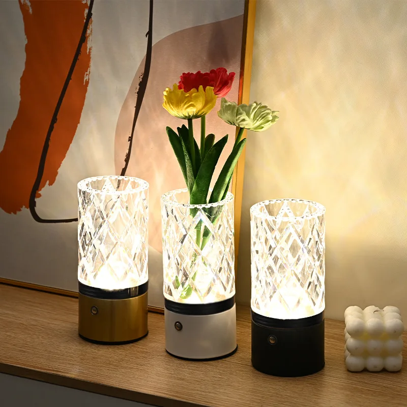 Charging Vase Atmosphere Metal Acrylic Creative Night Light Touch Living Room Crystal Light Decorative Desk Lamp