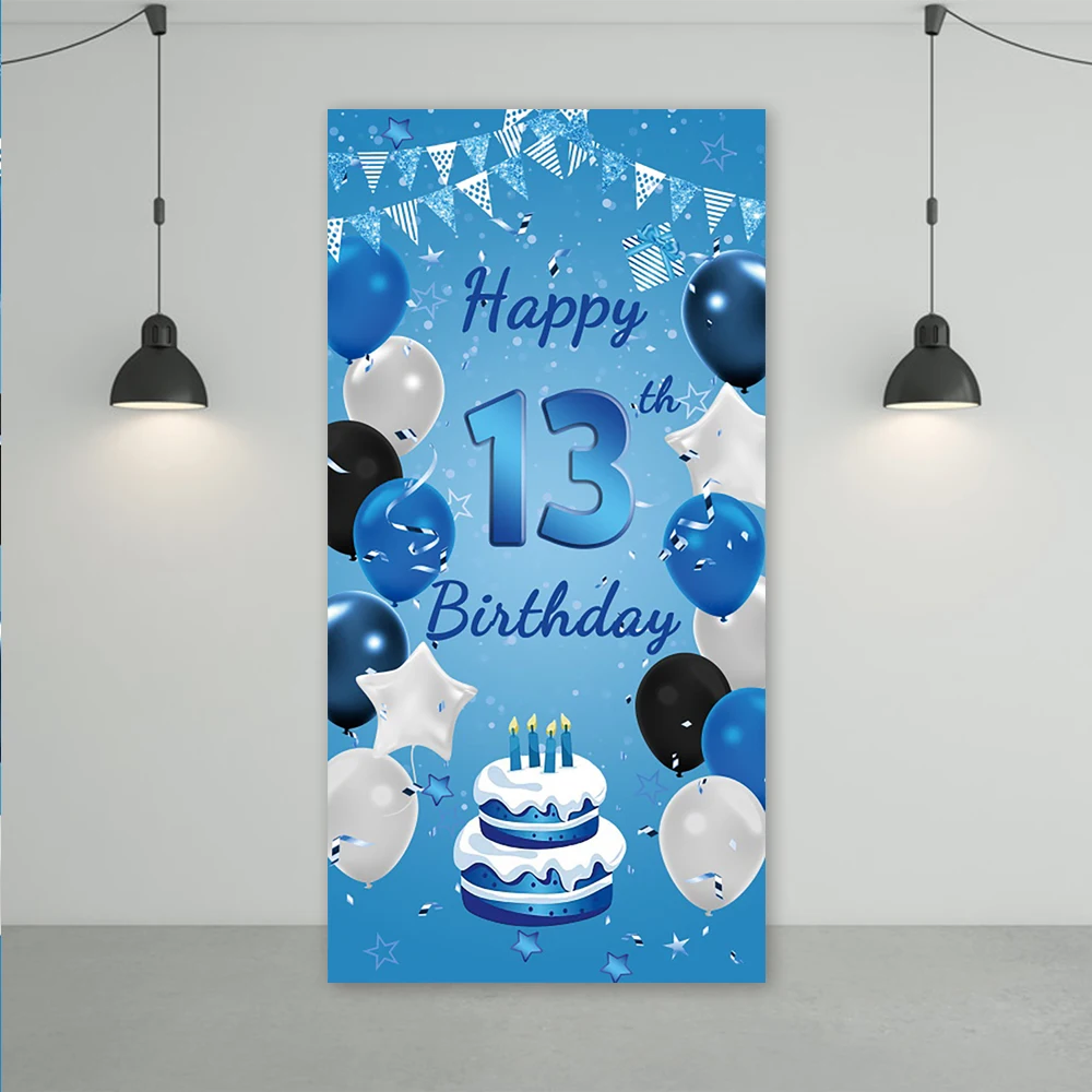 

13th BIrthday Backdrop Official Teenager Party Door Decorations Banner for Boys 13 Years Bar Mitzvah Vertical Photo Background