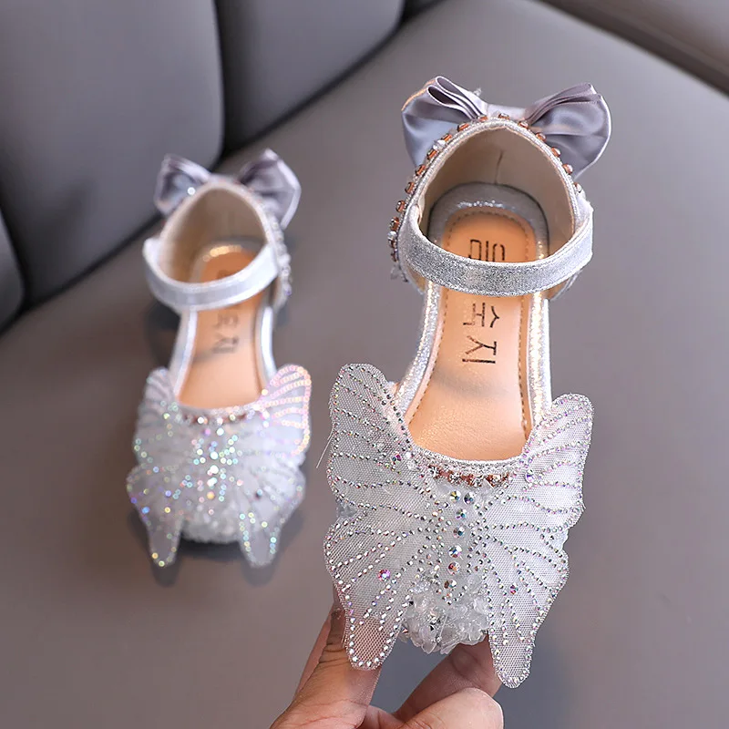 Girls Leather Shoes Fashion Bright Rhinestone Bow Princess Shoes Children Girls Infant Sandals