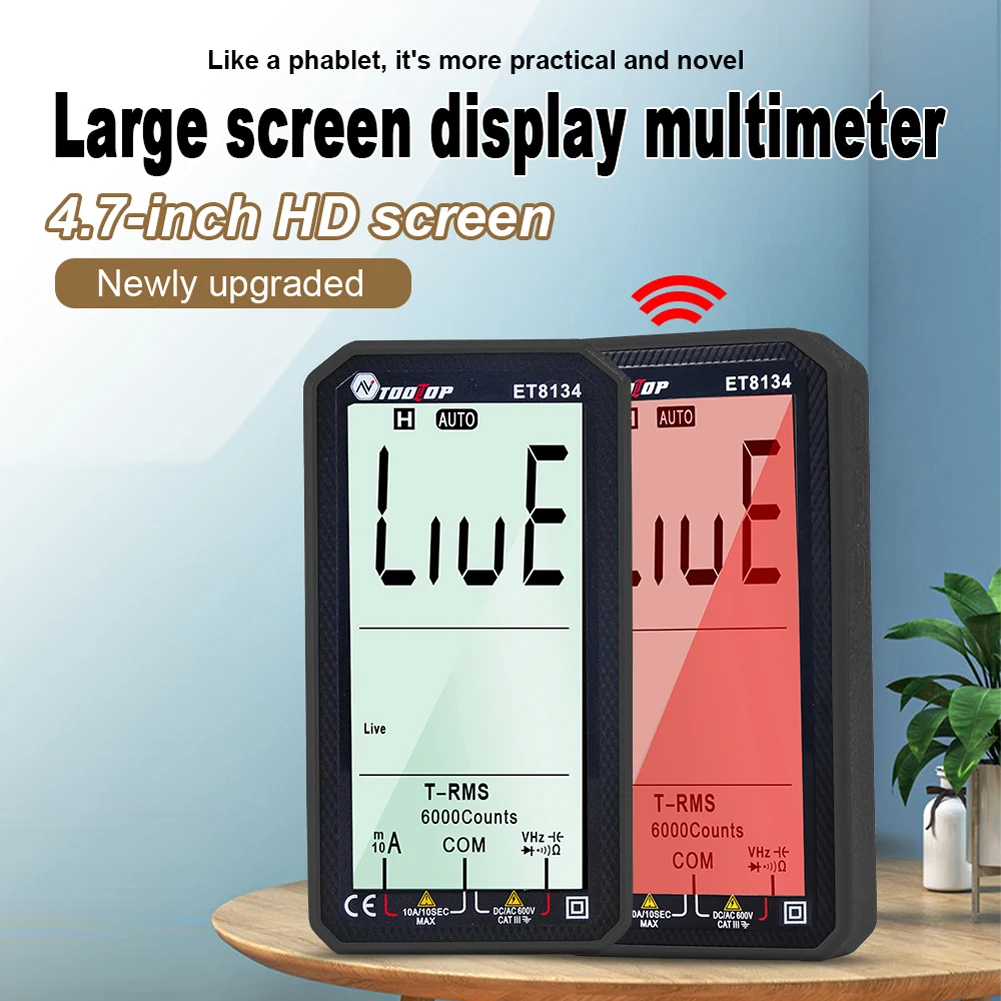 

ET8134 Портативный 4,7-дюймовый мультиметр с ЖК-экраном, постоянный ток, напряжение, ток, переменное напряжение, измерение тока, сопротивление емкости
