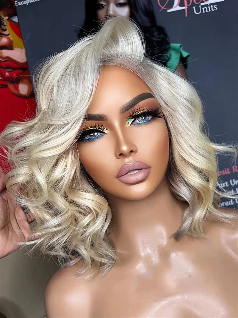 

Platinum Bionde Bob Cut Wig 13x4 with Brizilian Vrigin Human Hair Short Wig for Woman Glueless Lace Front Wig