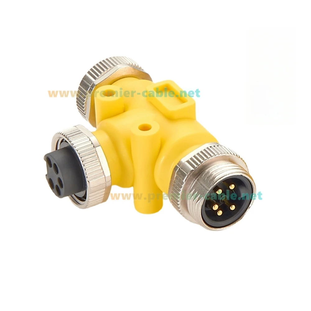3 Way 7/8" 5 Pole Male to Female Tee Splitter IP67 Mini-Change Circular Connector Backbone Trunk Adapter for DeviceNet Canopen