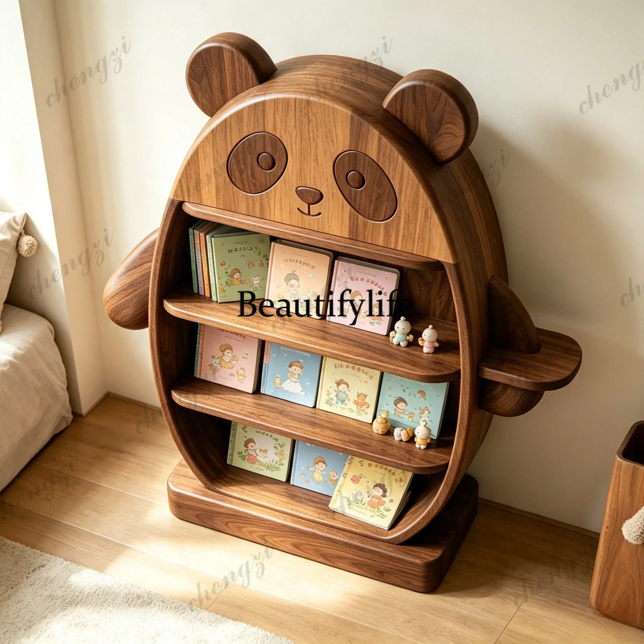 New Chinese panda bookcase modeling solid wood bookshelf creative living room study storage cabinet storage customization