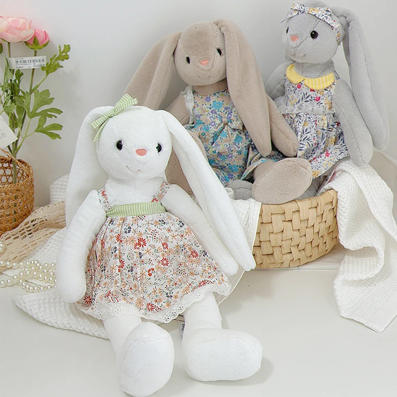 

45cm Soft Rabbit With Dress Plush Toy Kids Birthday Gift Cute Long Ears Bunny Stuffed Animal Cuddle Toys Girl Gifts