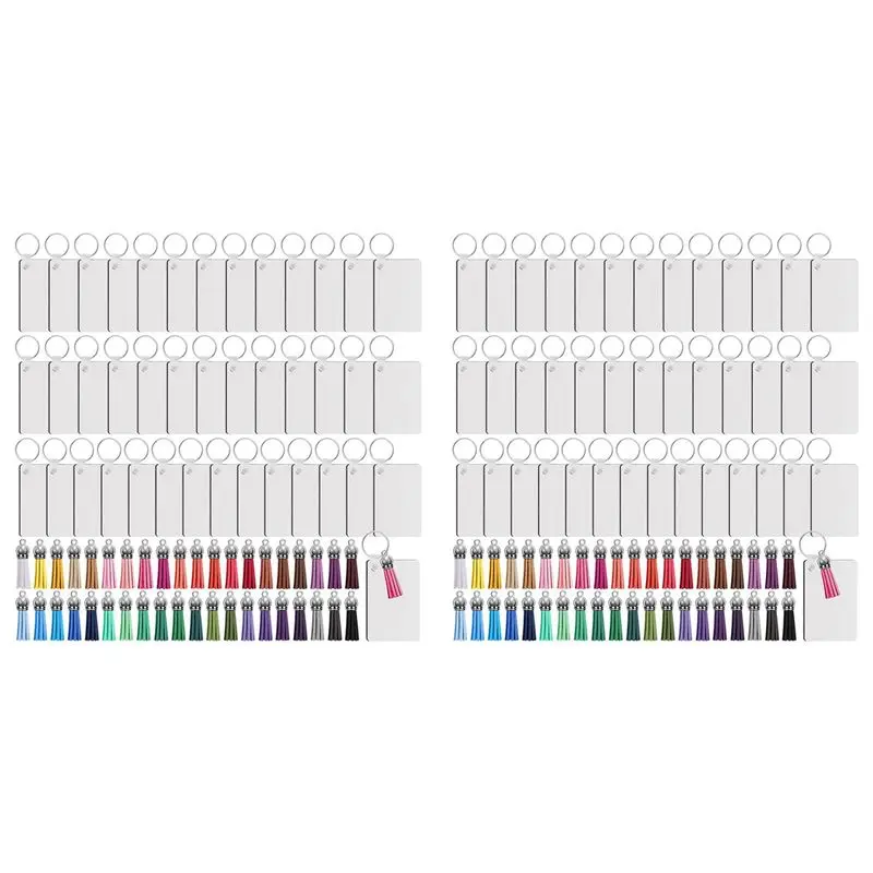 Y42A-320Pcs Sublimation Keychain Blanks Set Key Rings Sublimation Blanks Heat Transfer Keychain Tassels MDF Blank-Rectangle