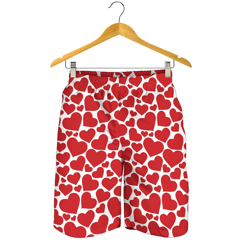 3D Printed Heart-shaped Pattern Shorts Pants Men Summer Swimsuit Swim Trunks Beach Shorts Woman Red Series Sport Gym Ice Shorts