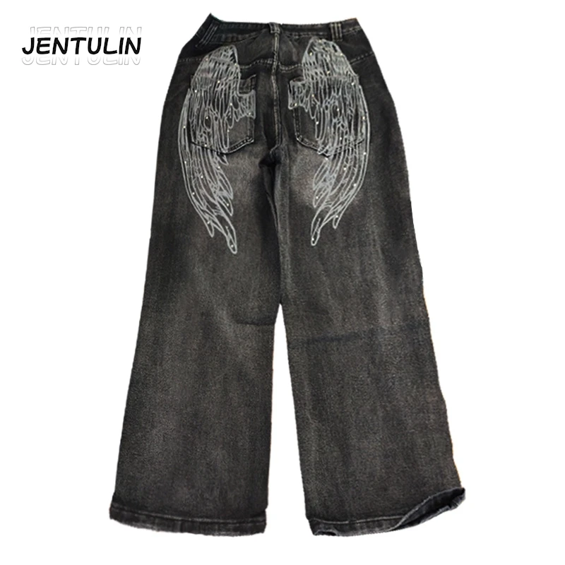 Image of Amerikanische Gothic Jeans Unisex High Street Y2K Retro Mode Weite Hosen Hip-Hop Streetwear Hosen Harajuku Schwarz Casual Hosen