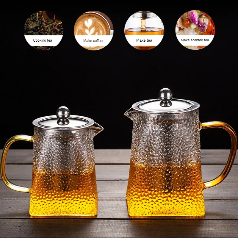 High Quality Hammer Glass Teapot With Stainless Steel Filter Puer Tea Maker Heat Resistant Glass Teapot and Cup Set Kettle Pot